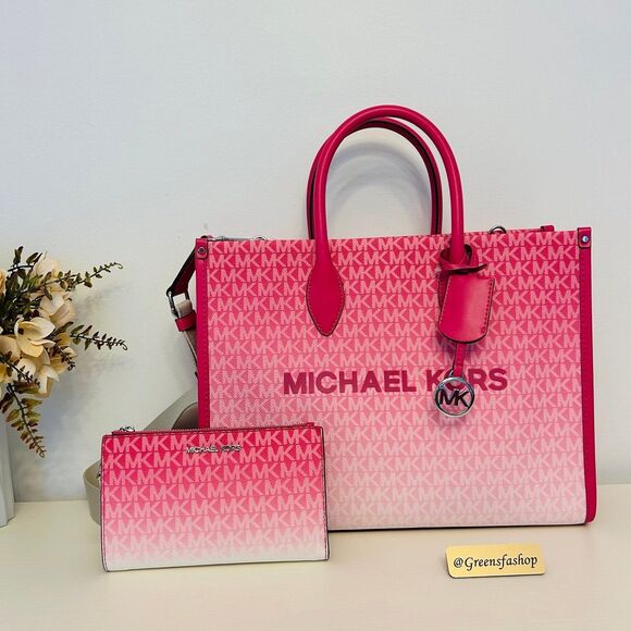 Michael Kors Purse & wallet Mirella Medium Ombré Logo Tote Bag Dragonfruit - Picture 1 of 11